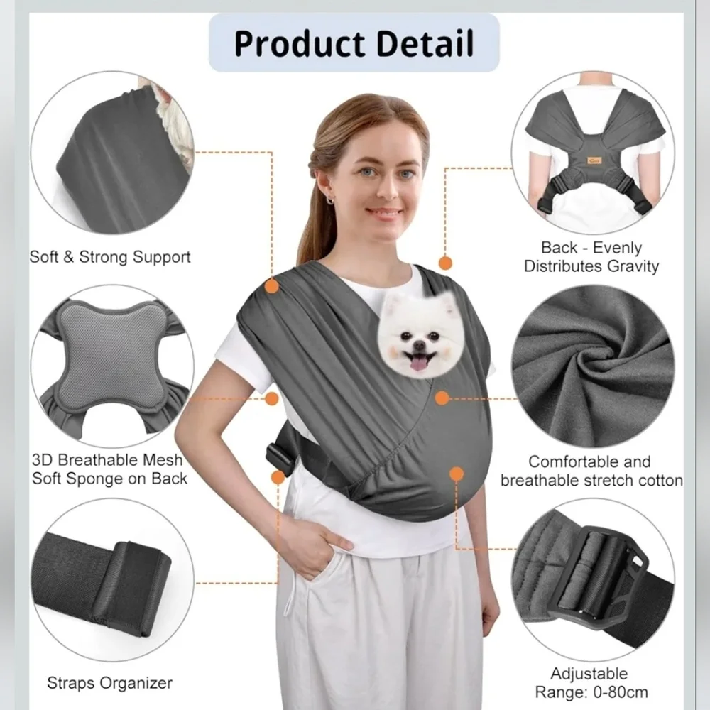 Gray Pet Sling Carrier for Small Dogs